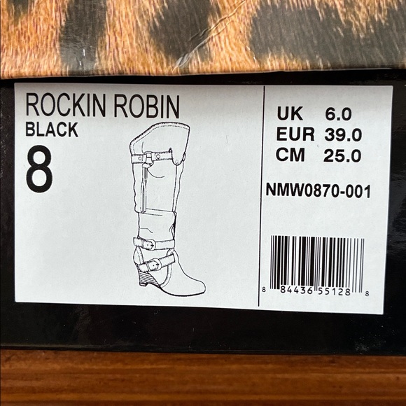 Naughty Monkey Rockin Robin Knee-High Black Suede Wedge Heel Boots with Buckles - Picture 16 of 16